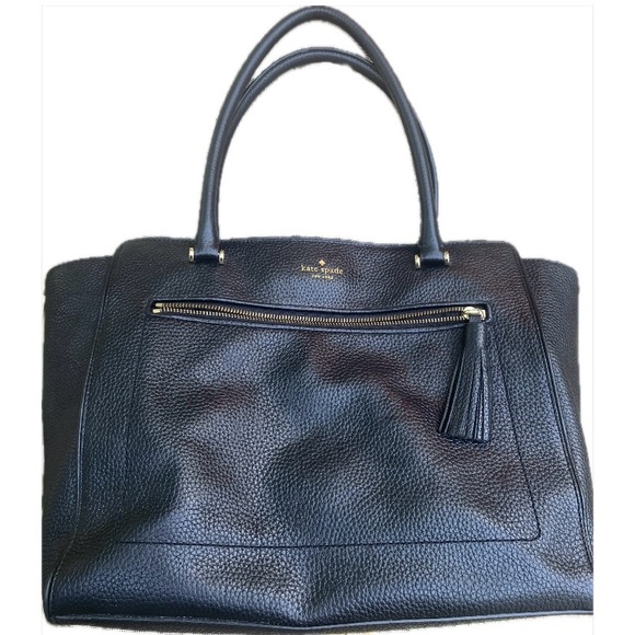 Kate Spade Black Leather Tote Elegant Business Essential - Picture 1 of 5